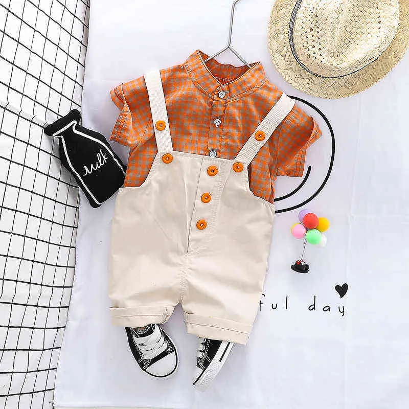 Дети костюмы 2021 летние детские мальчики одежда наборы с коротким рукавом рубашка нагрудник шорты малышей младенца одежда детей детская одежда G220310