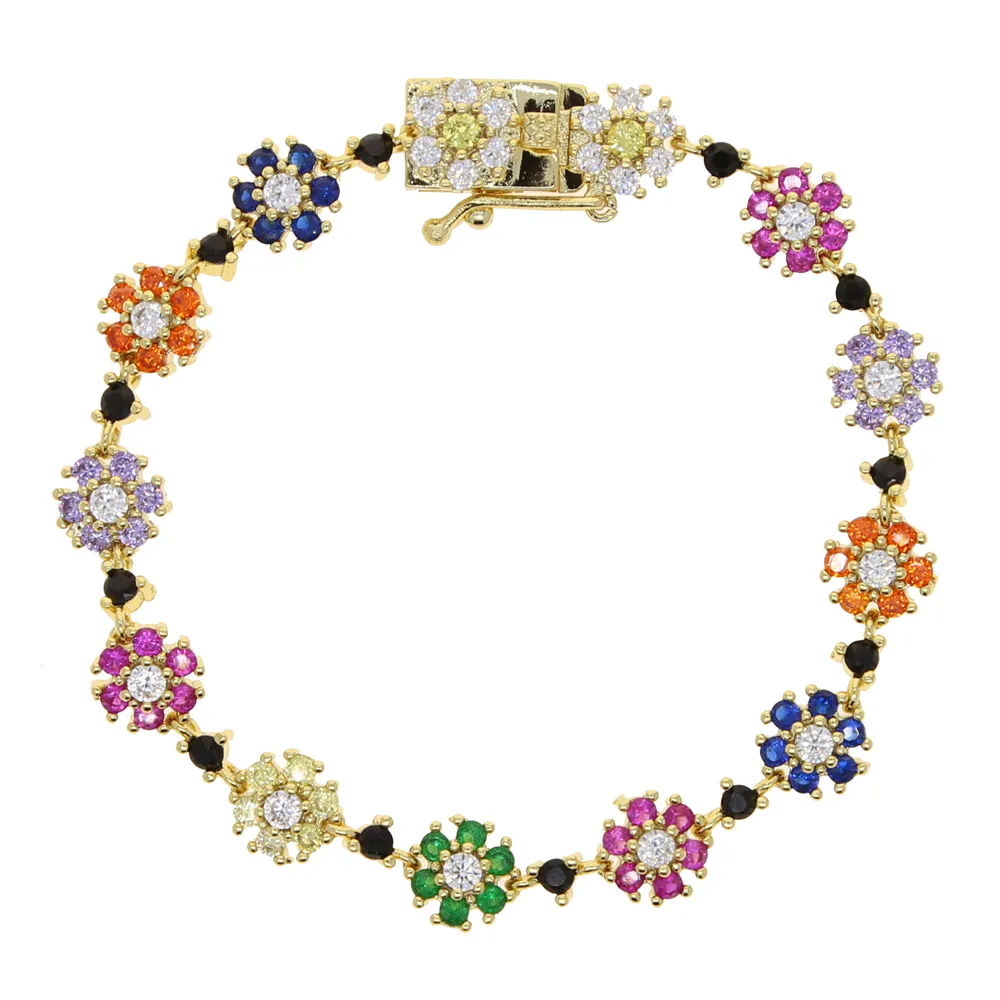 New Beautiful Multi Flower Gemstones Bracelet with Rainbow Cz Paved Women Wedding Bracelet Bangle Wholesale Bulk 2020 New Styles