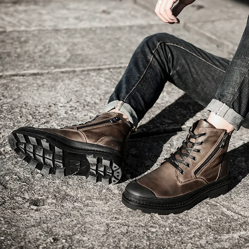 Botas de estilo vintage homens de couro natural etono e inverno Sapatos de inverno Provo de água de segurança Qualidade do tornozelo 220921