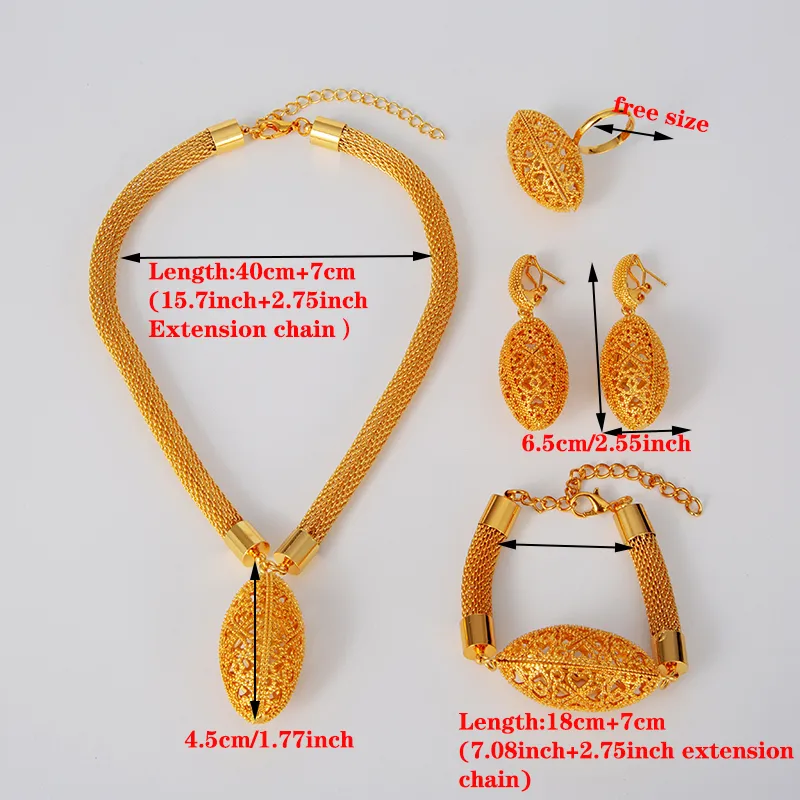 African 24k gold for women wedding gifts Ethiopian Jewelry sets Dubai bridal party earrings ring set Arabic collares jewellery 201274z