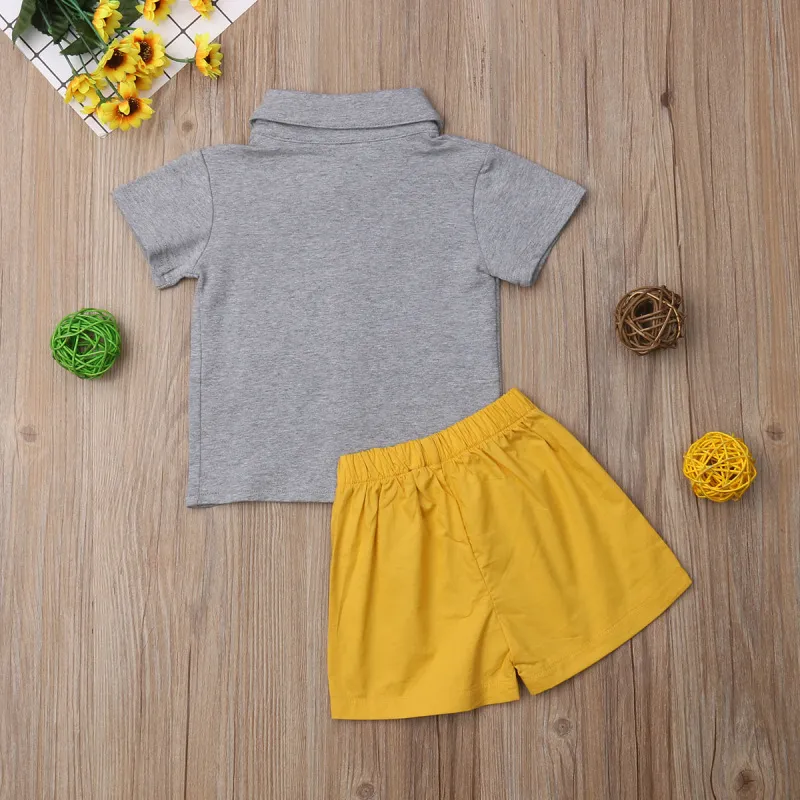 Sommarsyskon Matchande kläder Nyfödda Billbror sätter kort ärm T -shirt Yellow Shorts Twins Outfits A0145 Y2007132922601