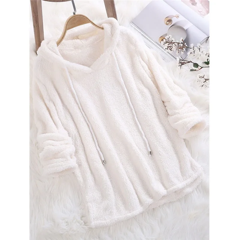 Sweater de l￣ de inverno Oversized tamanho 5xl sherpa fleece luffy pullovers finos com capuz Mulheres grandes blusas casuais de tamanho 201221