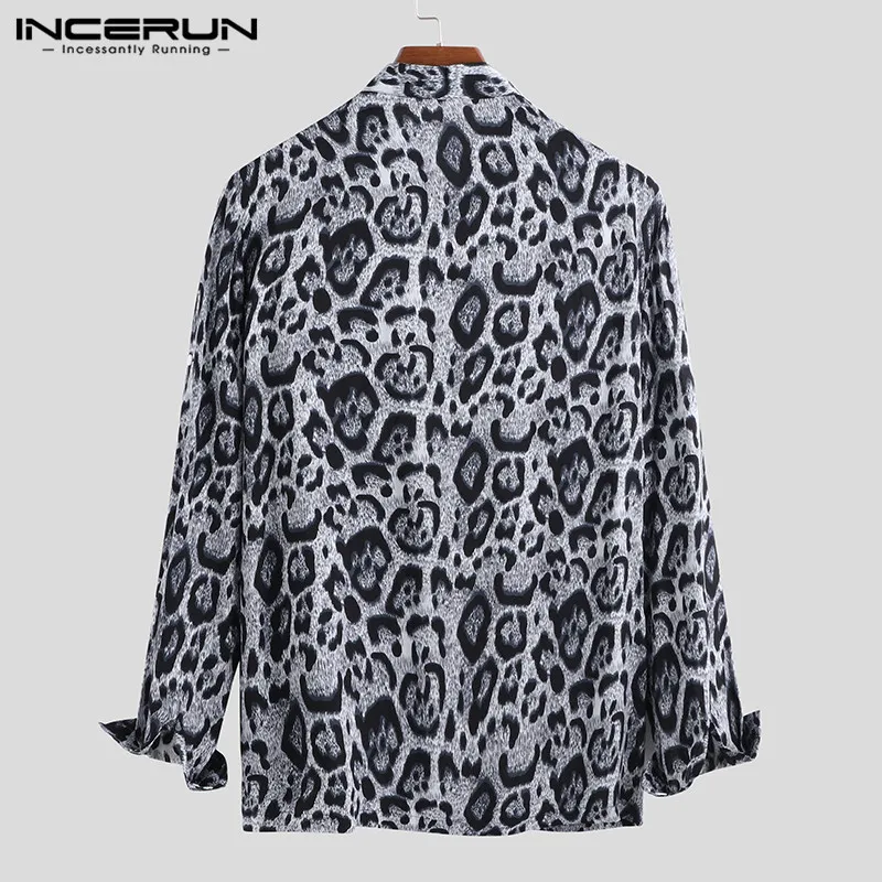 INCERUN hommes robe chemise imprimé léopard haute rue à manches longues beau col montant Camisa Chic affaires mâle marque chemises Y200408