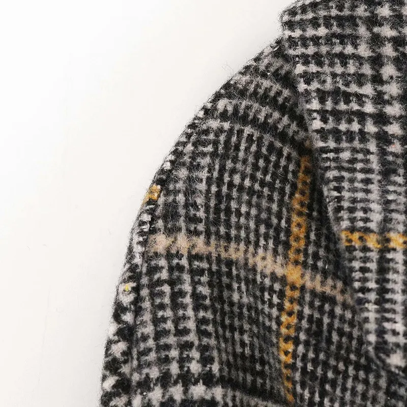 Women Plaid Coat V Neck Thicken Warm Woolen Cloak For Winter Autumn Knee Length Loose Elegant Sashes Outwear Plus Size 201215