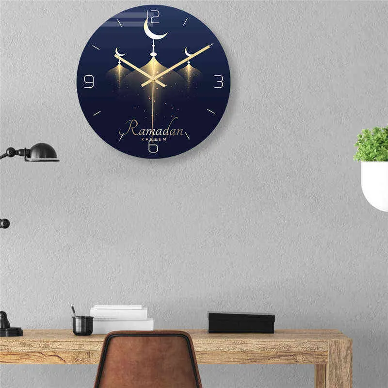 Muslim Eid Living Room Clock on Wall Acrylic Vintage Round Clocks Decor Home Bedroom Art Easy to Read Watch Retro Reloj Ppared H1230