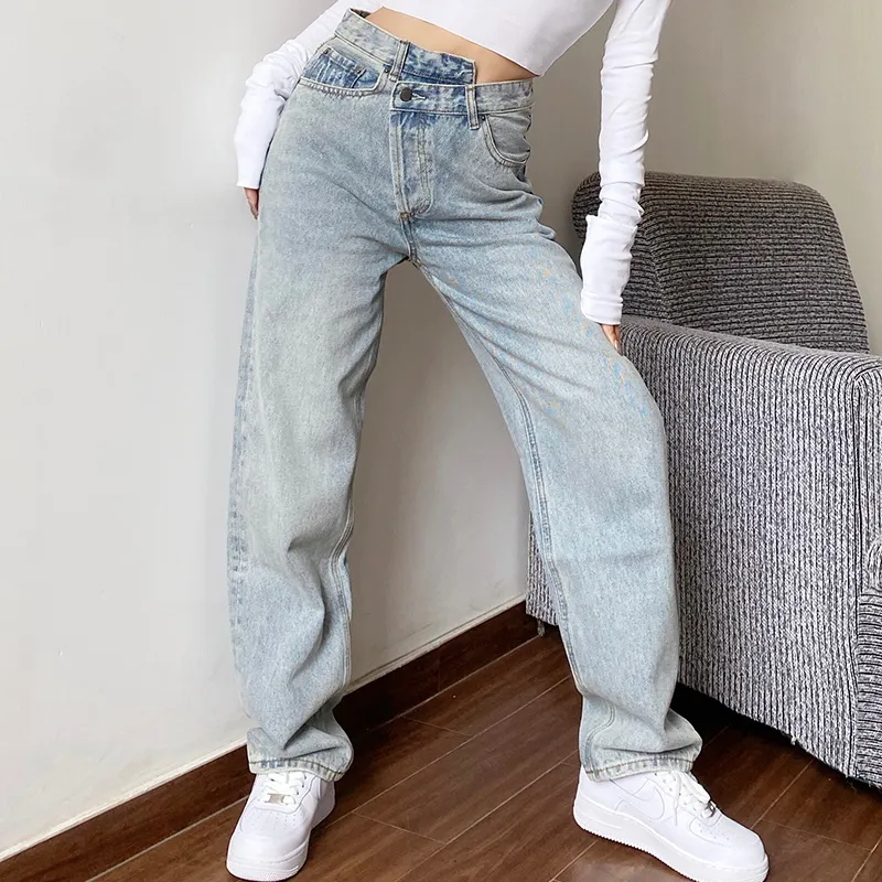 Maman jean femmes jean Baggy taille haute pantalon droit femmes blanc noir mode décontracté ample indéfini pantalon 210203