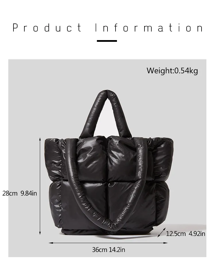 Fashion Large Tote Padded Handbags Designer Quilted Women Shoulder Bags Luxury Nylon Down Cotton Crossbody Bag Winter Purse 2024
