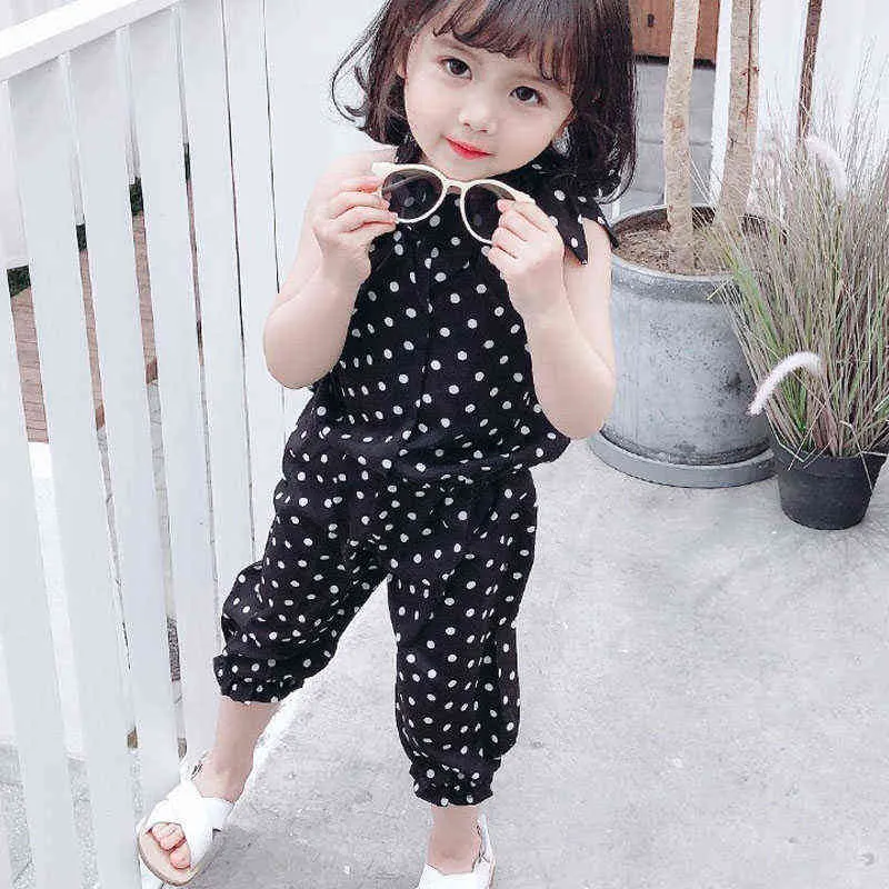 2st Baby Girls Clothing Set Summer Sleeveless Polka Dot Kids Girls Clothes Sets Chiffon Shirts+Pants Outfits Children Suits G220310