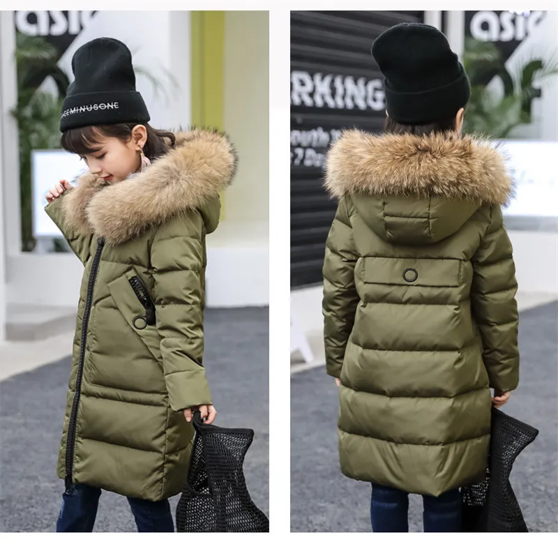 Winter fashion leisure outdoor sports fur collar parent-child jacket girls cute goose down mid-length down jacket LJ201203