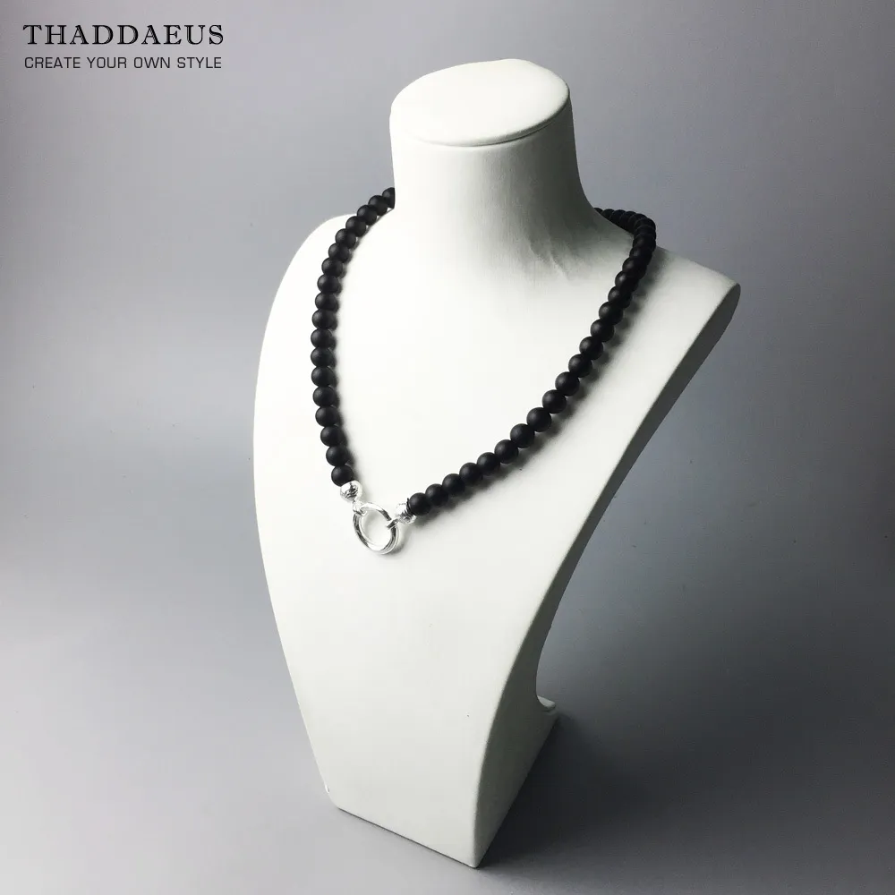 Pärlor halsband obsidian helt nya sträng mode smycken europa stil rebell bijoux gåva för män kvinnor vän q0127226w