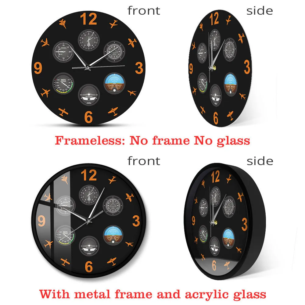 Instrumento de vôo com aeronaves militares relógio de parede moderno Aviator Home Decor Wall Art Timepiece Silent Timepiece Lovers Piloto Presente 201118