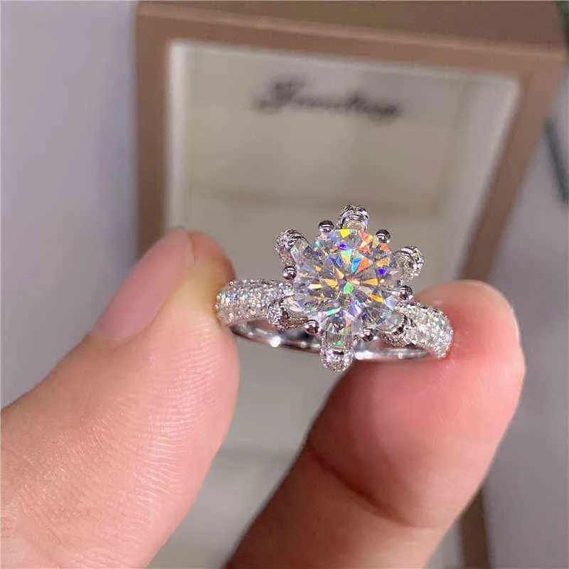 Aangepaste naam Ceried 5 karaat diamanten verlovingsring vrouwen 14K witgoud Sterling zilveren bruidsringen trouwring 2201198203987