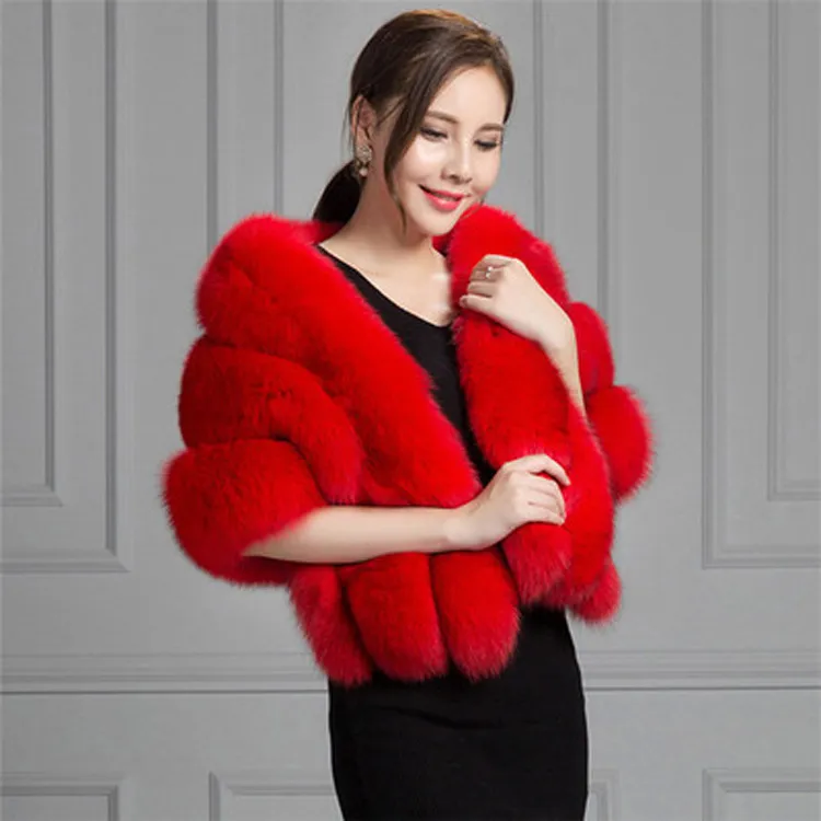 Qearlstar Winter Women Women Faux Fox Fur envolve pashmina super luxuosa xale de noiva Party Wedding Fur Stole Rough 16540cm YT14 Y24285213