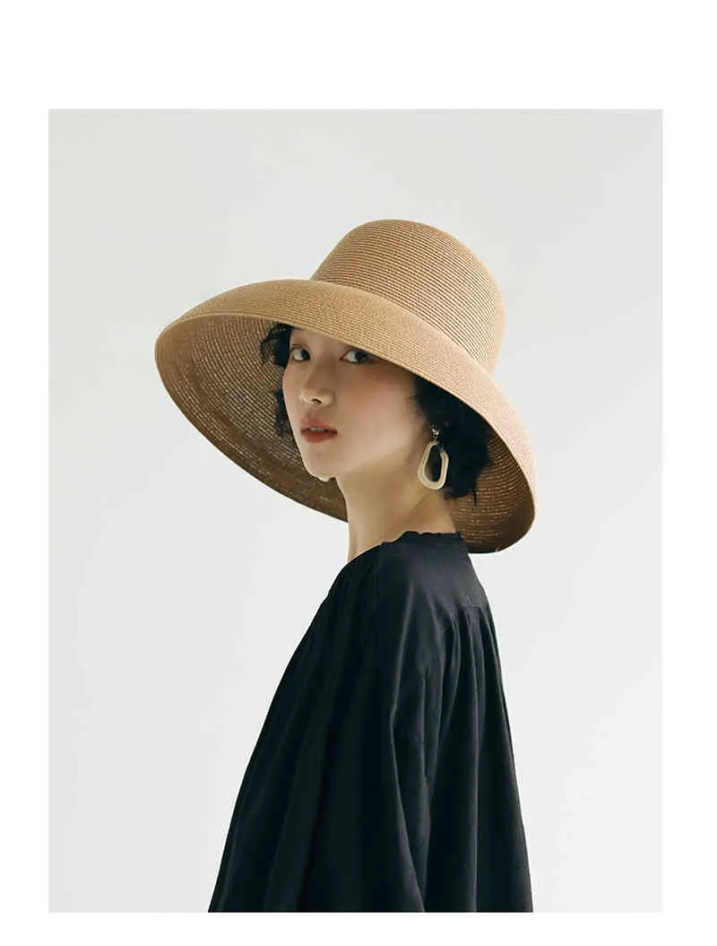 LunaDolphin Cappello da Sole Estivo da Donna Fatto a Mano Grande Grondaia Spiaggia Stile Hepburn Giapponese Vacanza Piega Cappello da Pescatore Temperamento Piatto