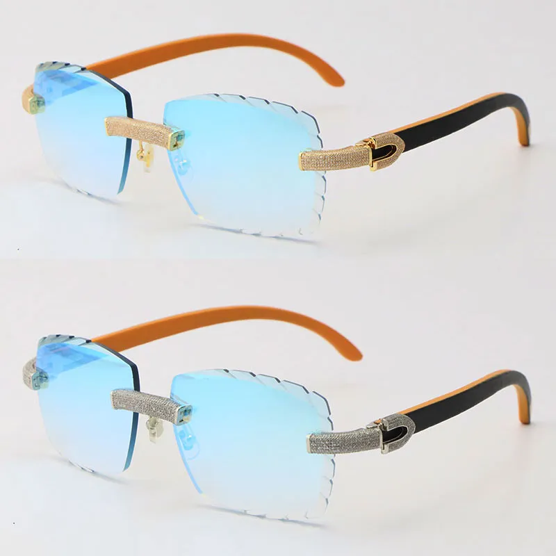 2022 Nouveau métal sans monture homme femmes lunettes de soleil original mélange de bois micro-pavé diamant ensemble femme lunettes de soleil mâle et femelle conduite F2213