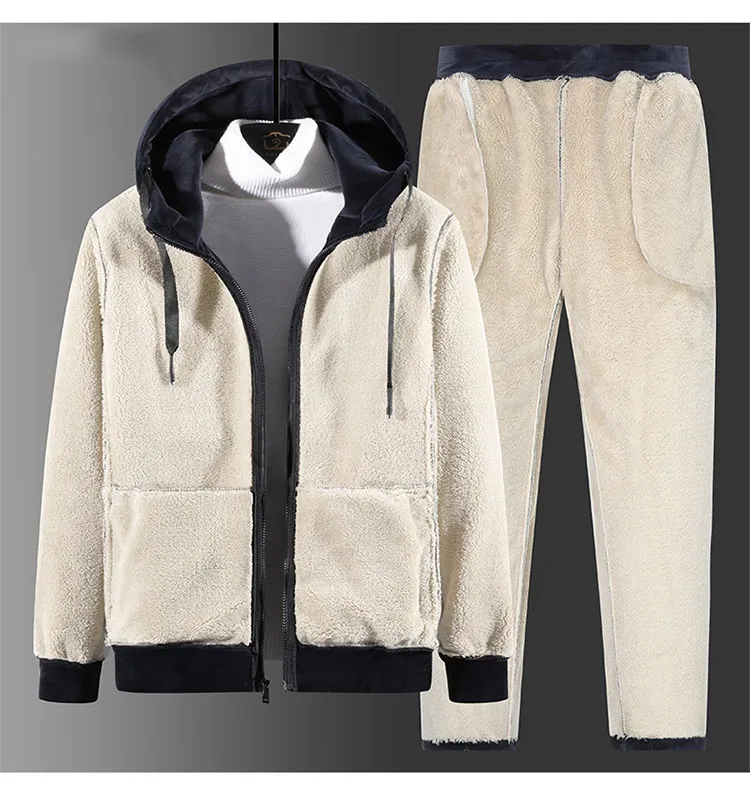 Tute super calde inverno uomo set velluto spesso due pezzi set pile invernale uomo tuta giacca pantaloni regalo del padre 201204