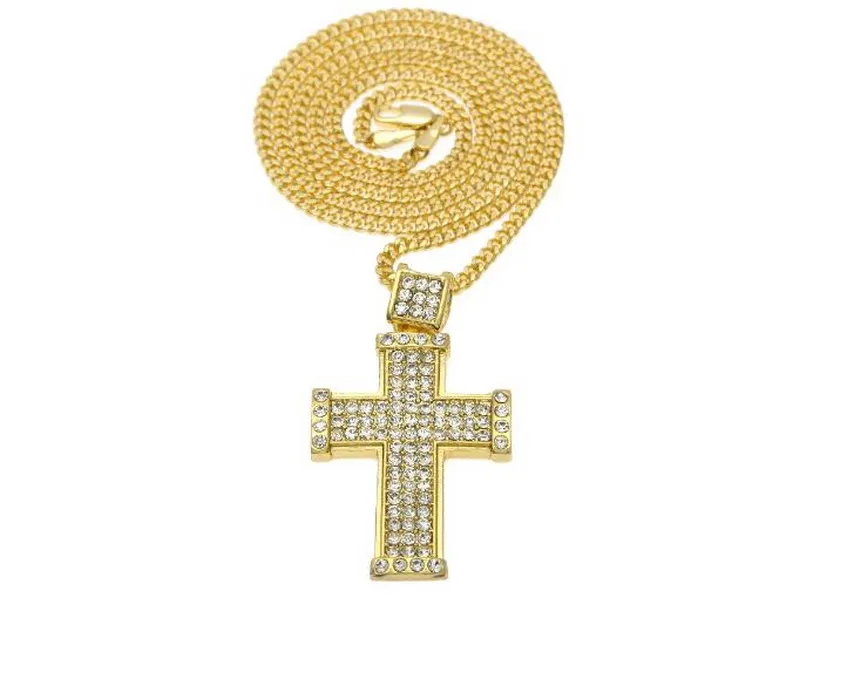 Collana pendente croce tridimensionale in oro placcato oro reale 18 carati Europa USA gioielli hip-hop hip-hop255N