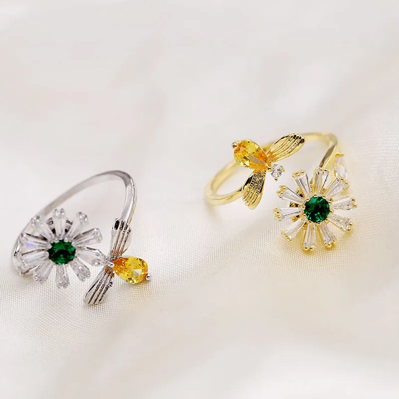 Новый стиль, европейская мода, маленькое кольцо из 18-каратного золота с милой медоносной пчелой, ювелирное изделие, женский бренд, высококачественный циркон rotata1933