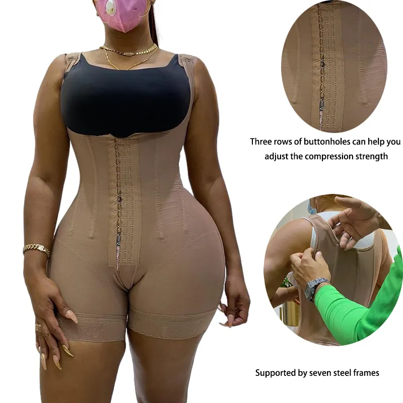 Vrouwen corset Bodyshaper Hoge Compressie Kledingstuk Buik Controle Dubbele Bodysuit Taille Trainer Open Buste Fajas 220311