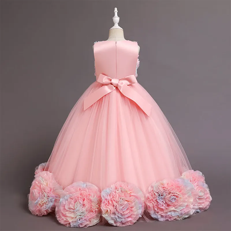 Cerimônia menina vestidos de batismo pétala princesa longo formal primeira comunhão crianças festa elegante crianças vestido casamento aniversário dr1582536