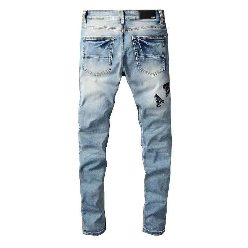 Tasarımcılar Kot Amirrss Erkek Pantolon Yeni US US US RASID Hip Hop High Street Yıpranmış Yıkama Sıçrama Mürekkep Renk Boyama İnce Feetting Jeans Man #679 70SY