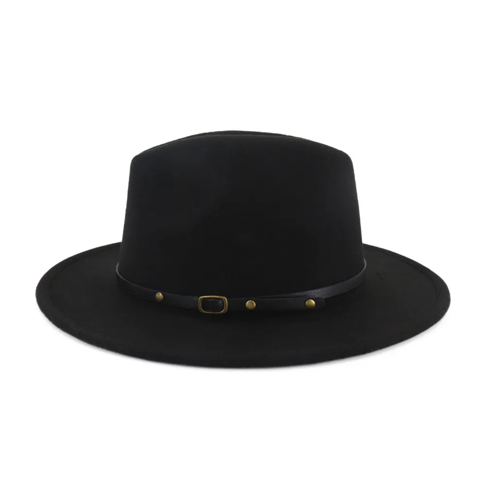 Qiuboss 60 cm Big Head Size Black Red Patchwork Wool Felt Jazz Fedora Hats Caps Wide Brim Panama Trilby Cap för män Kvinnor T2001185444584