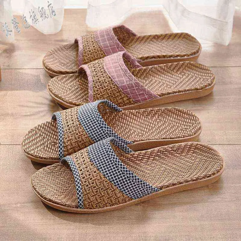 Summer fashion ladies indoor Teng grass woven non-slip bottom flat slippers 886 W220218