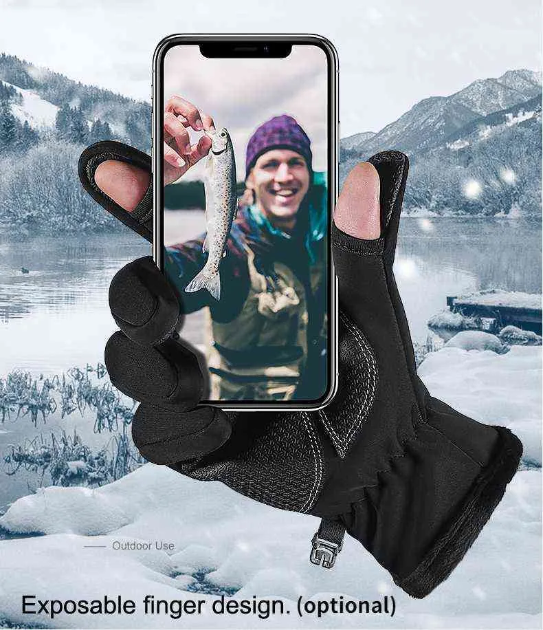 Men and Women Outdoor Waterproof Finger Exposed Touch Screen Winter Fleece Thermal Motorcycle Cycle Racing Skiing Gloves 2201084276487