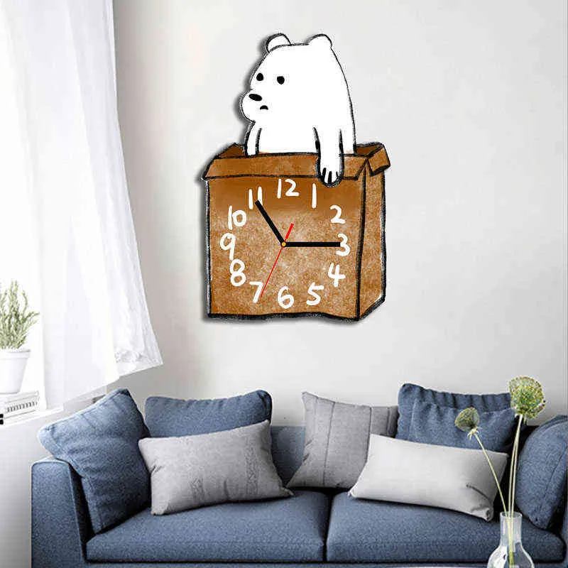 Leuke schattige muur klok gepersonaliseerde kinderen woonkamer moderne minimalistische wandklok creatieve stille huis beer horloge decor hx50wc H1230