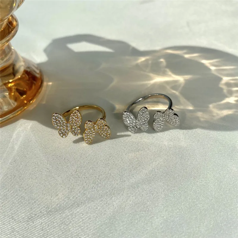 Открытия Abustable изящные кольца дизайнеров бабочек для женщины S925 стерлингового серебра 5A кубический цирконий 18K Gold Designer Кольцо Fashi233y