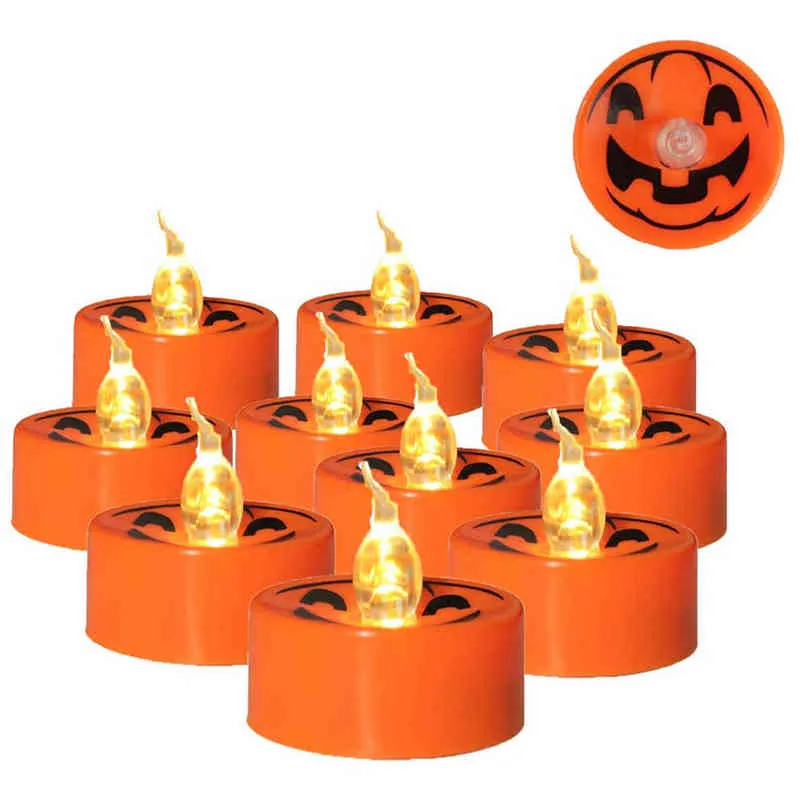 12 pzCreativo Zucca Luce di Halloween Senza Fiamma Arancione Candela Elettrica Lampade Decorazione di Halloween la Casa Horror House H1222