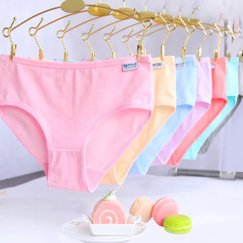 lote sólido meninas calcinha para adolescentes menina briefs roupa interior sólida estudante roupa interior de algodão cuecas adolescentes crianças y012616126753