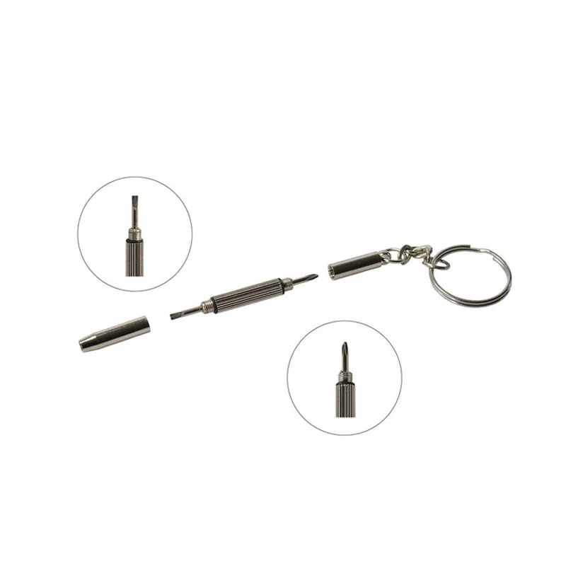 3 I 1 Rostfritt stål Egelass Skruvmejsel Mini Key Chain Hand Solglasögon mobiltelefonklocka Reparation Nyckelringsverktyg