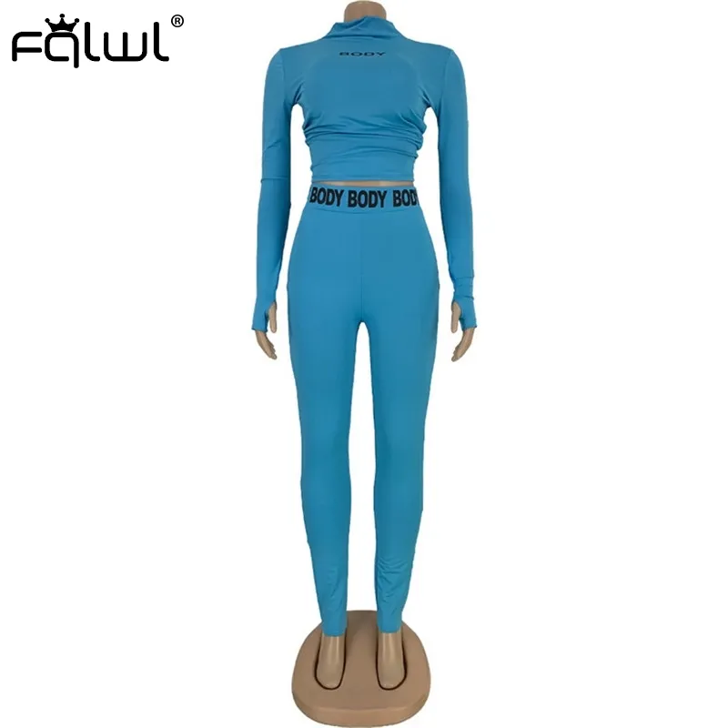 FQLWL Wit Zwart Fitness 2 Delige Set Vrouwen Pak Sportkleding Zomer Outfits Lange Mouwen Crop Top Leggings Dames Trainingspak Vrouwelijke 201007