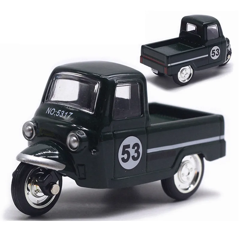 Mini stop z plastiku z trójkołowca Symulacja retro trójkołowa motocyklowa zabawka Diecast Autorickshaw Model Figur Figer Toys For Kid