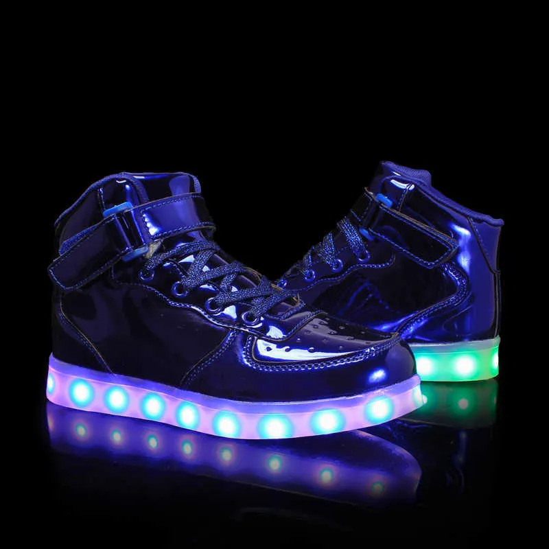 Tamanho 25-37 crianças LED USB carregando tênis brilhantes crianças gancho loop moda sapatos luminosos para meninas meninos sapatilhas com luz 220121