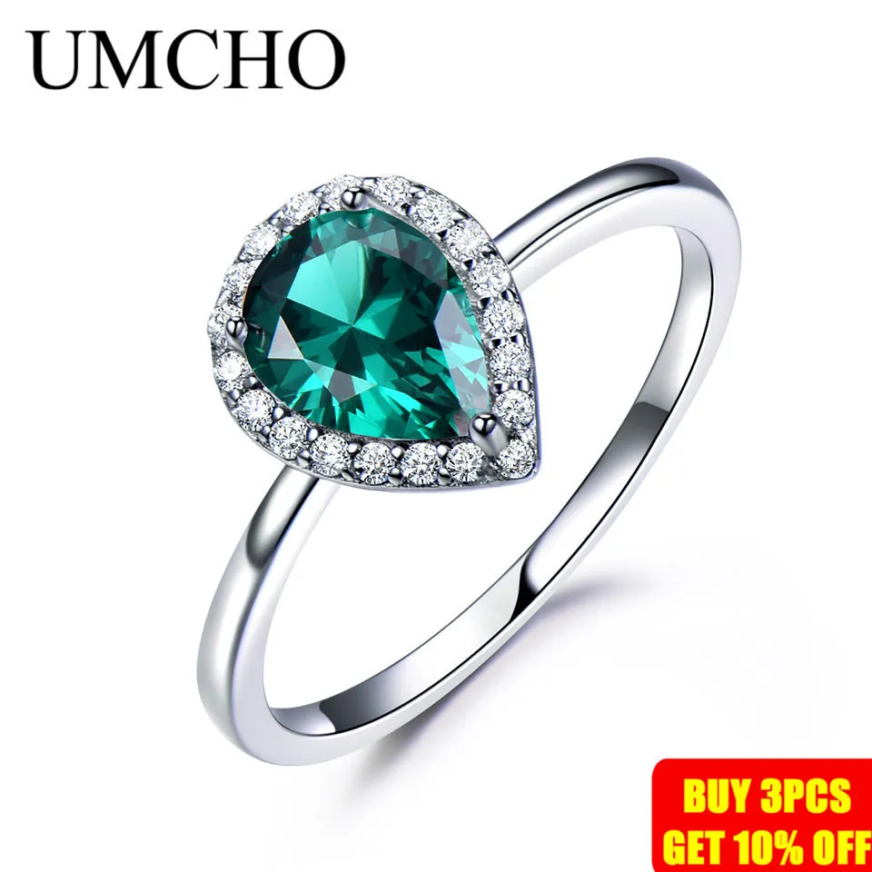 UMCHO Groene Smaragd Edelsteen Ringen voor Vrouwen Halo Engagement Wedding Promise Ring 925 Sterling Zilver Party Romantische Sieraden Y2003229o