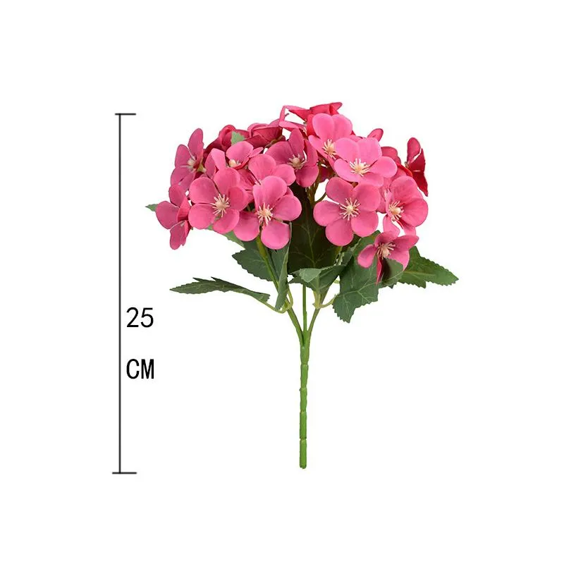 5 포크 핑크 실크 베고니아 꽃 인공 꽃 가정 장식 웨딩 가짜 꽃 인공 긴 25cm1154g