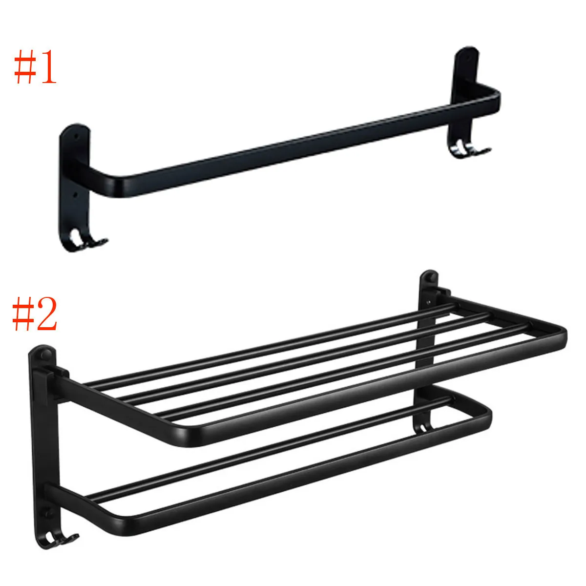 60cm Black Alumimum Foldable Towel Rack Holder Shelf Wall Mounted Bathroom Storage Hanger Y200407