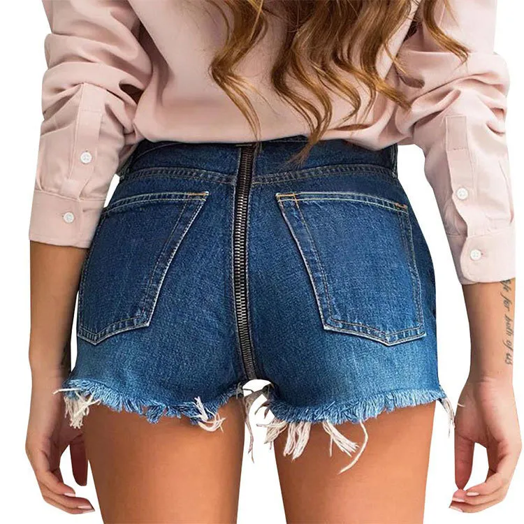 Yaz kadının geri fermuar açık pantolon retro ham denim şort sıcak pantolon Trend kot kadınlar için pantolon tulum vintage T200701