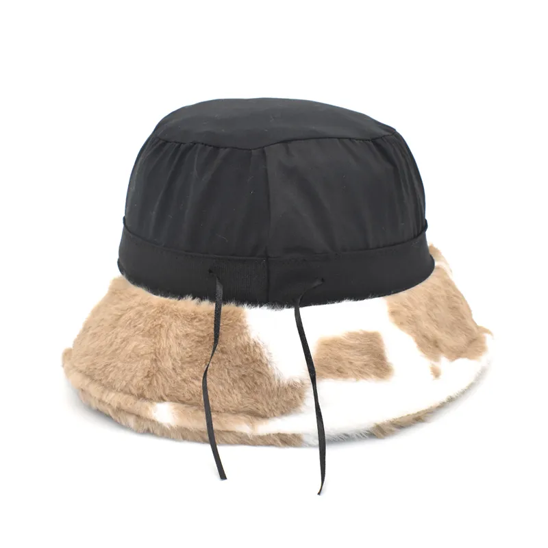 Fuodrao New Winter Cow Bucket Hat Faux Fur Girl HatファッションウォームパナマアウトドアフィッシャーマンキャップメンM135 201102266r