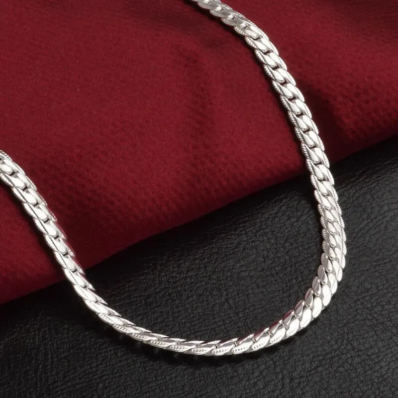 Halsband 5mm 50 cm män smycken hela nytt mode 925 Sterling Silver Big Long Wide Tendy Male Full Side Chain for Pendant193n