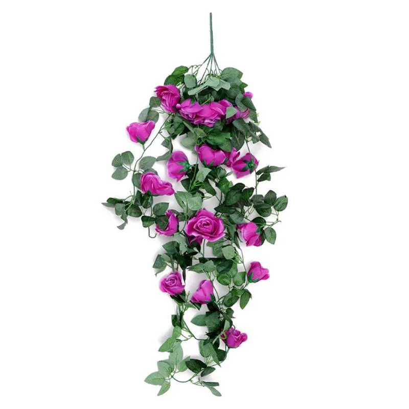 Simulation de tissu Non tissé Rose tenture murale vigne artificielle fausse fleur plante suspendus panier salon balcon décoration 2384