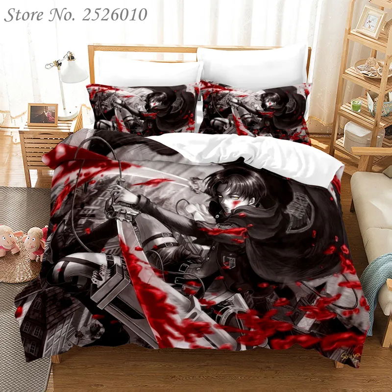 Anime 3D Attack on Titan Printed Bedding Set King Duvet Cover Pillow Case Comforter Cover Adult Kids Bedclothes Bed Linens 03 C102209C