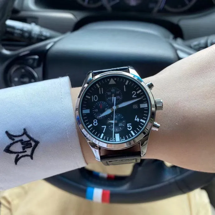 Moda luksusowe męskie zegarki sportowe Wszystkie sub-diaci robiąc stopowa najlepsza marka 40 mm tarcza skórzane paski na rękę kwarcowe zegarek dla mężczyzn181n