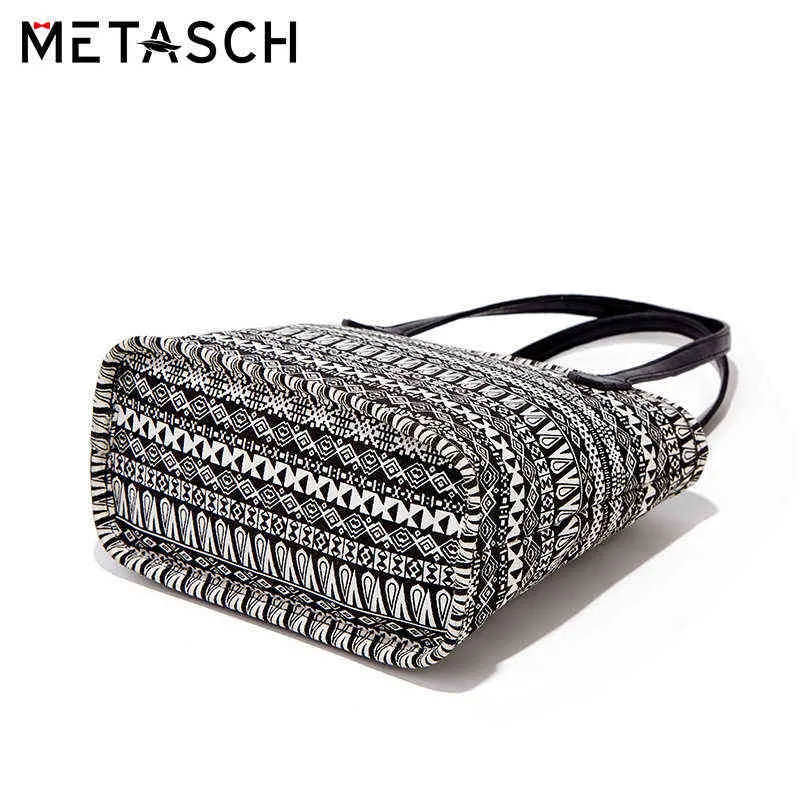 Torby na zakupy Metasch Linie geometryczne Płótno Duża Pojemność Ramię Moda Rękojeść Summer Beach Pouch 220301