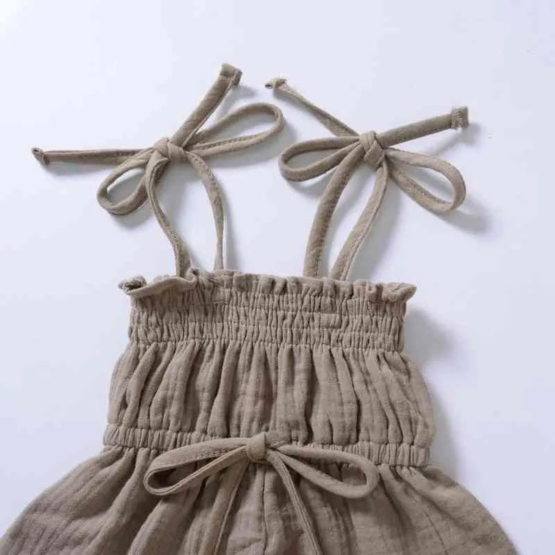 1 2 3 4 5 6 år Baby Girl Clothing Set Kids Summer Jumpsuit Barnremmar Overaller Toddler Solid Färg Kort Byxor Outfit G1221