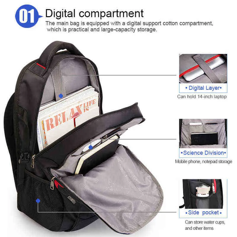Mochila Oiwas Oxford Moda Moda Homens Laptop Bags Estudante Casual À Prova D 'Água Schoolbag Travel Grande Capacidade Saco Para Adolescentes Mulheres 202211