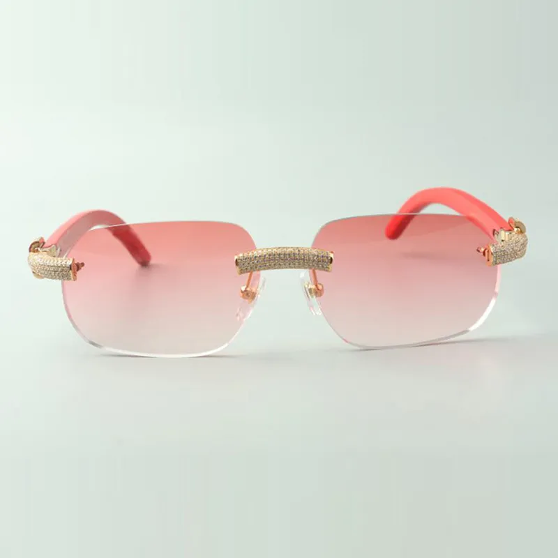 Direct S Micro-Pavett-Diamant-Sonnenbrille 3524024 mit roten Holz-Tempel Designerbrille Größe 18-135 mm232d