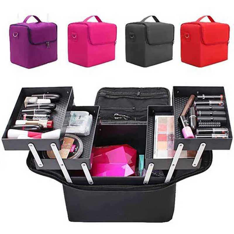 NXY Kosmetiska Väskor Högkvalitativ Professionell Väska Kvinnor Makeup MultiLayer Clapboard Stor kapacitet Förvaringsväska Väska 220303